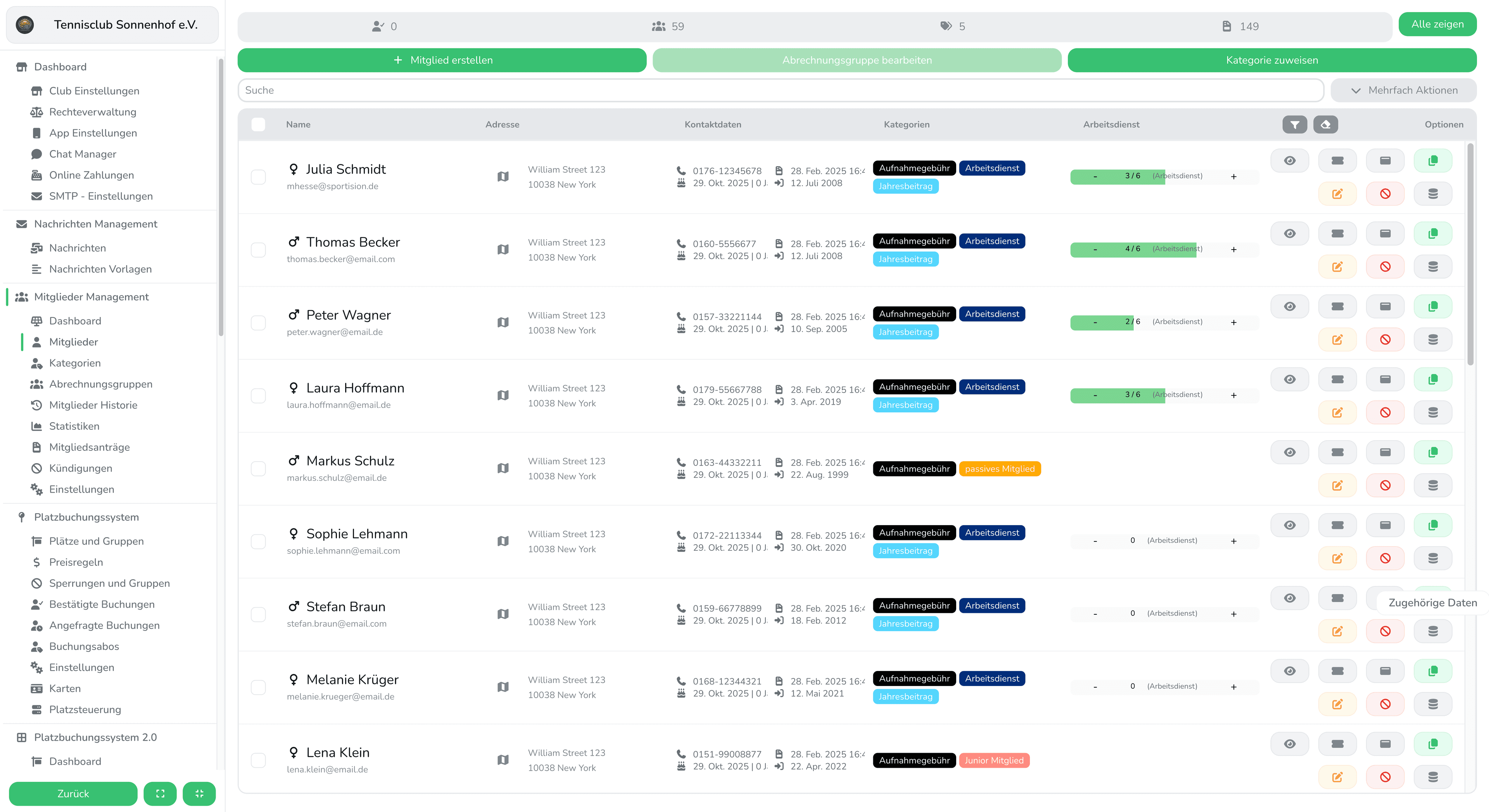 Vereinsverwaltung Dashboard