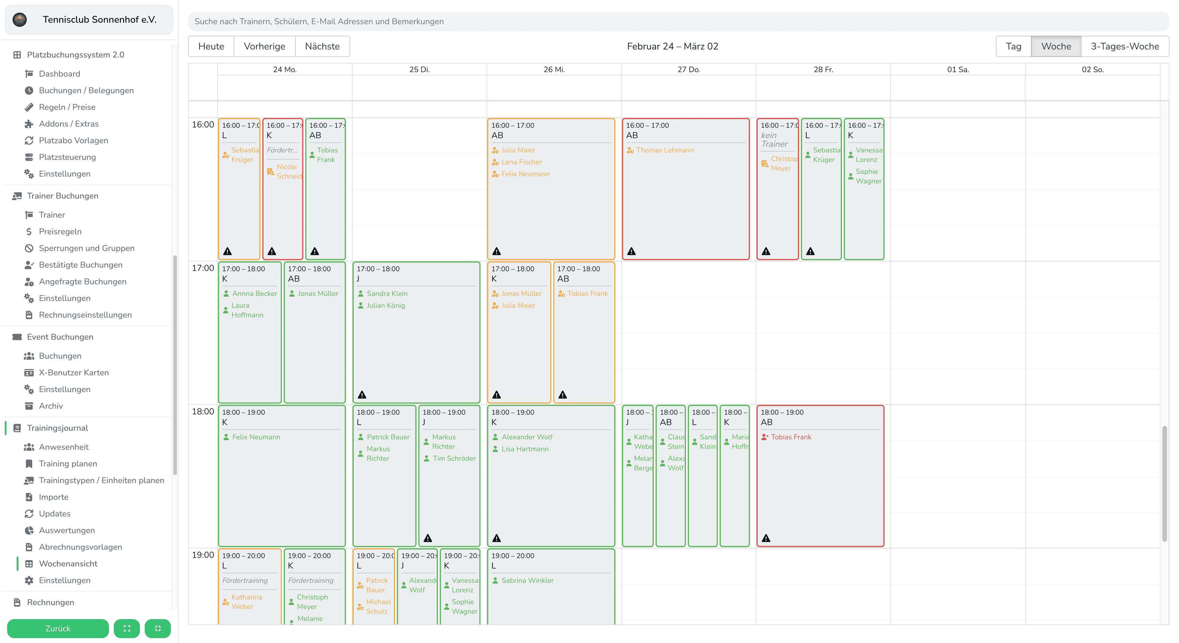Trainingsverwaltung Tablet View